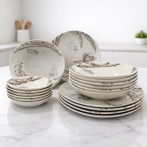 Harmony House Caribbean Dinnerware Set (19 Pc) Gray Spice Brown Island Japan